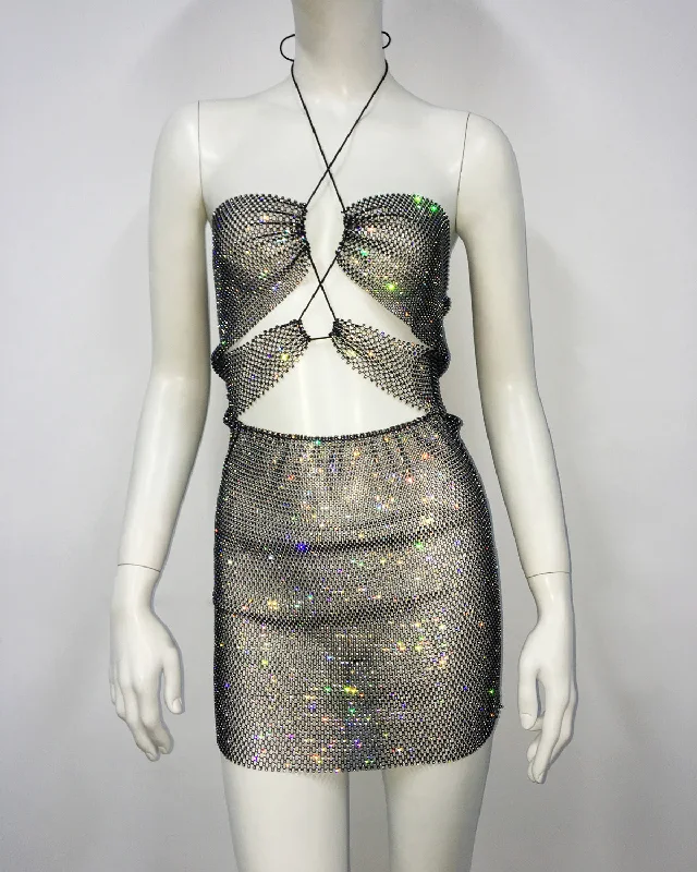 Sexy Dress With Diamonds Fishnet Hollow Dresses