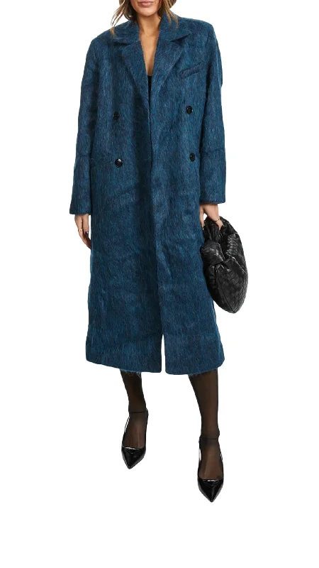 Fluffy Wool Coat In Nautical Blue