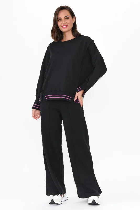 Kyla Black Cotton Blend Wide Leg Pants