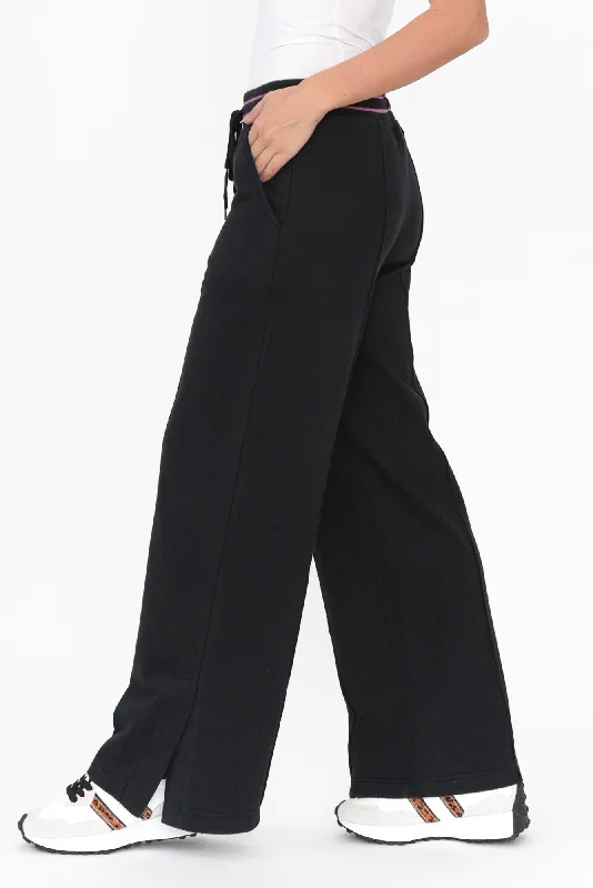 Kyla Black Cotton Blend Wide Leg Pants