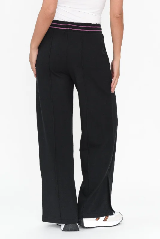 Kyla Black Cotton Blend Wide Leg Pants