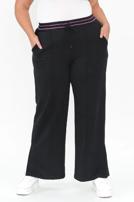 Kyla Black Cotton Blend Wide Leg Pants