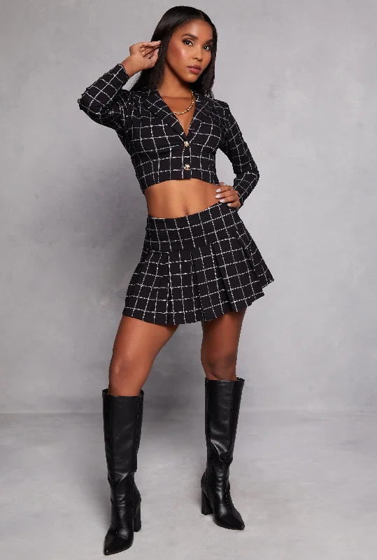 Plaid Button Front Cropped Blazer