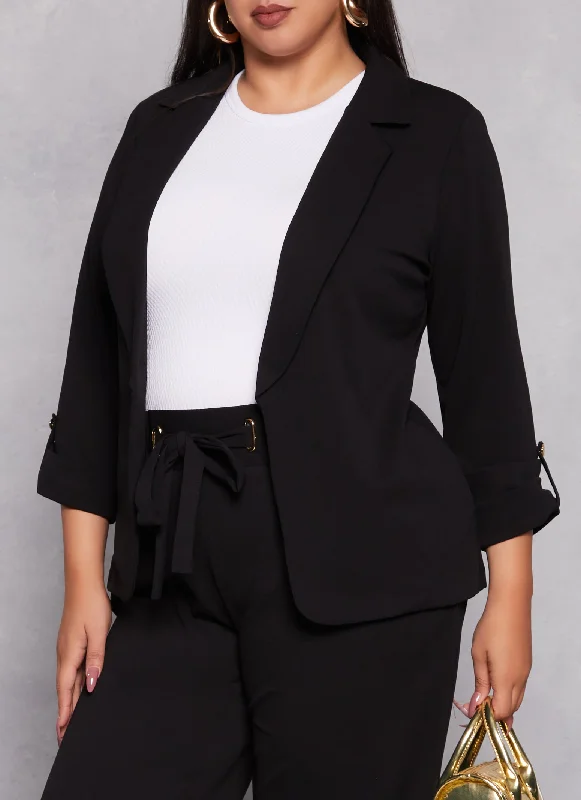 Plus Size Crepe Knit Fixed Cuff Blazer